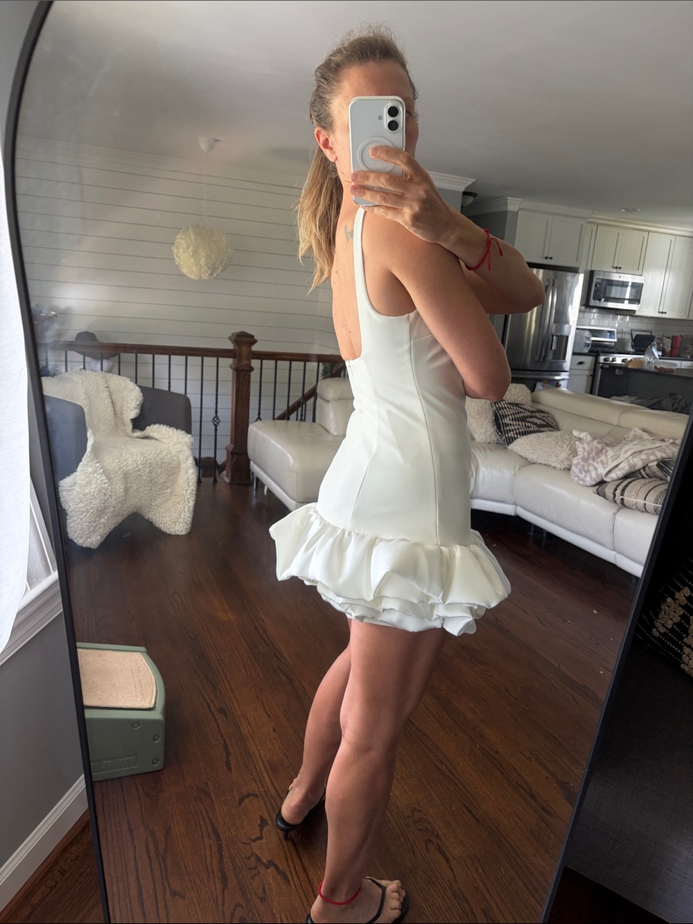 Zara White Sleeveless Mini Dress with Ruffle Hem